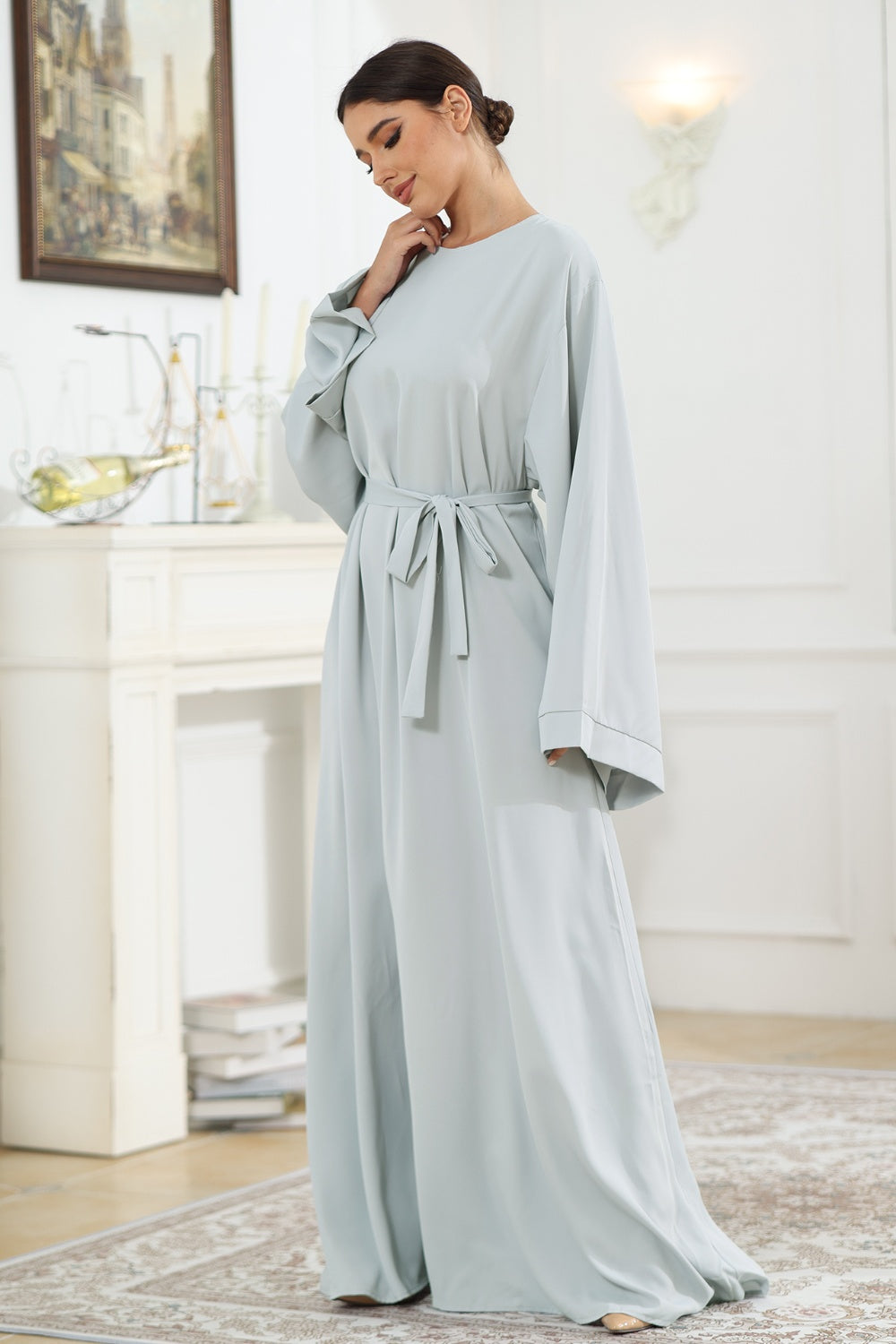 Kimono Sleeve Tie Waist Maxi Resort Dress