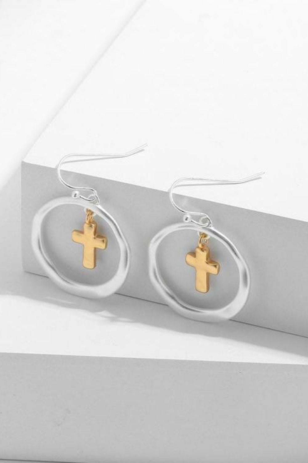 Brass Gold-plated Cross Dangle Earrings