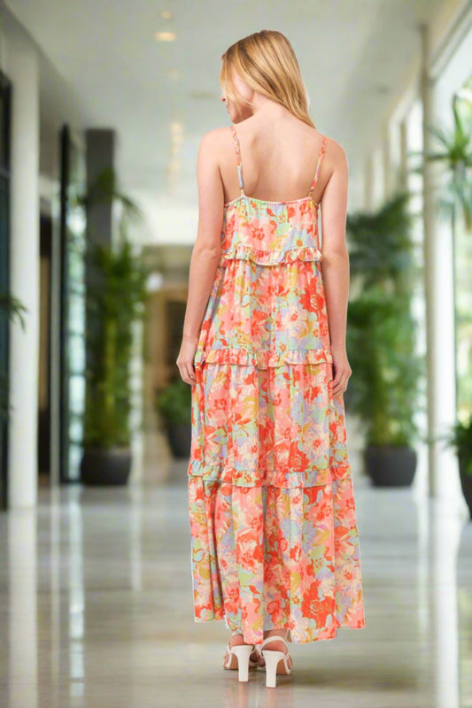 Floral Ruffled Tiered Maxi Summer Cami Dress
