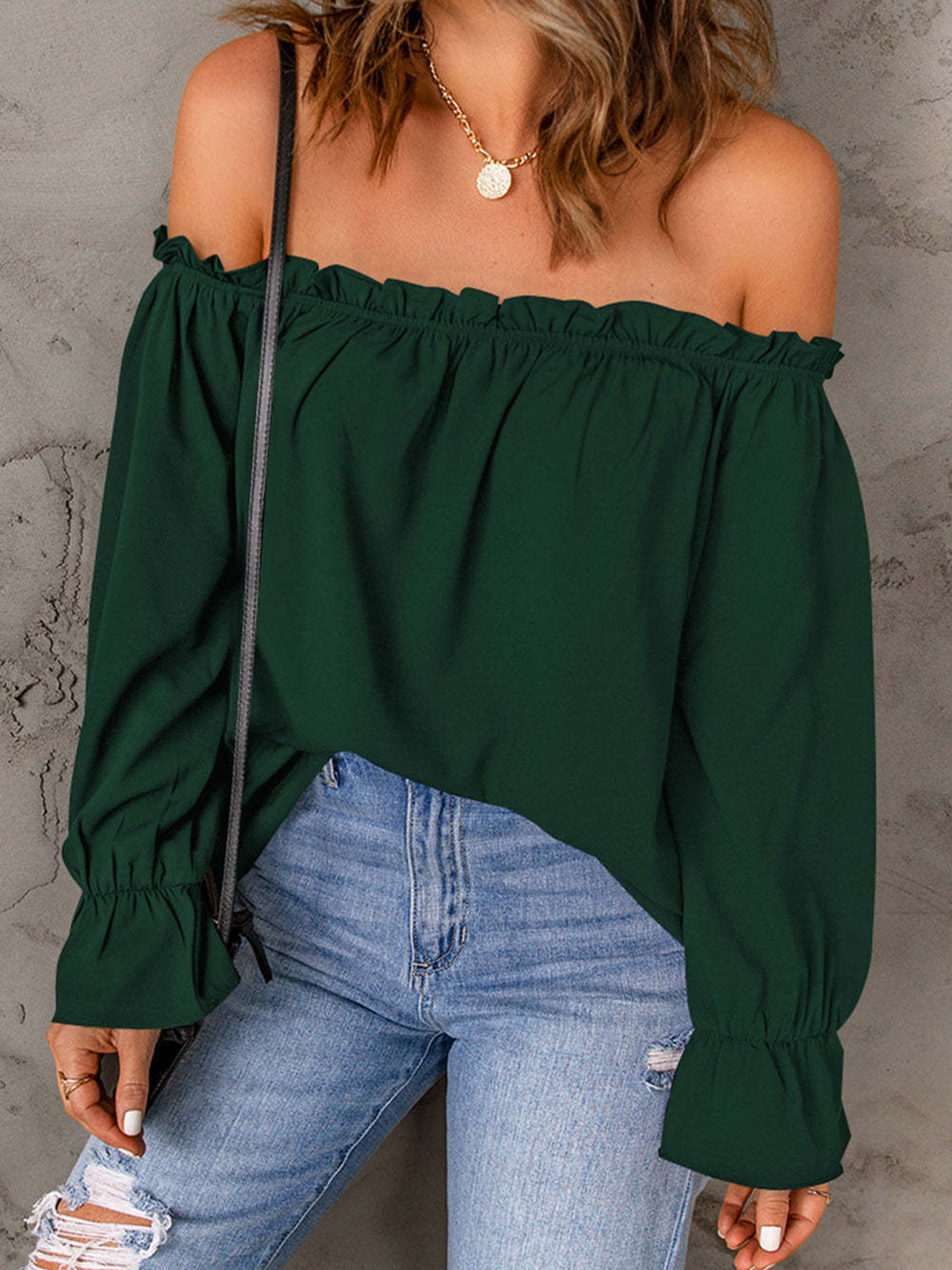 Off-Shoulder Flounce Sleeve Resort Blouse