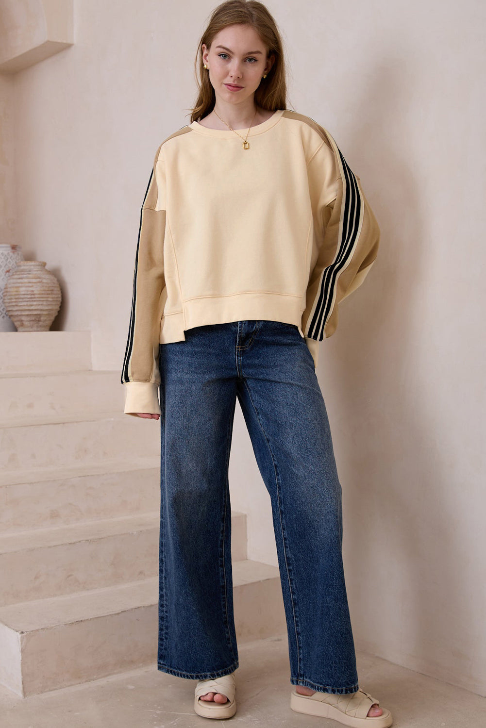 Beige Long Sleeve Sweatshirt