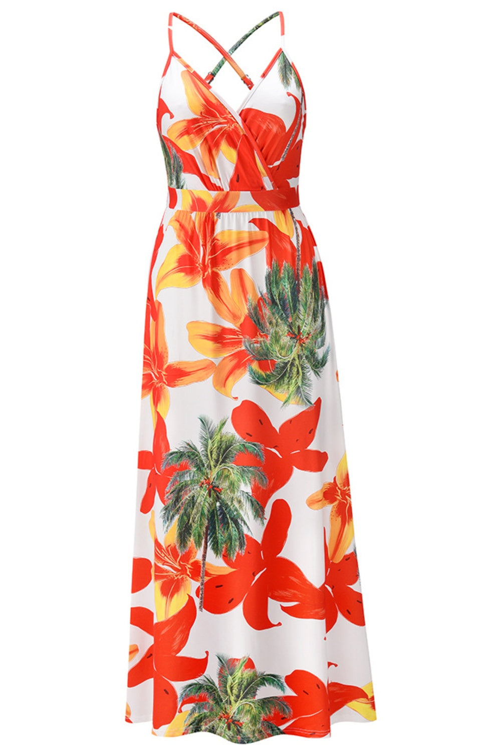 Crisscross Tropical Cami Maxi Dress