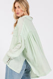 Beachy Frayed Hem Side Slit Button Down Boho Shirt