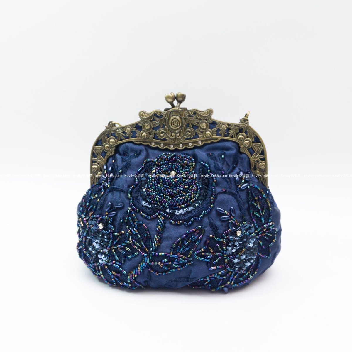 Embroidered Rose with Sequins Beads Evening Clutch Bag (MAC291)
