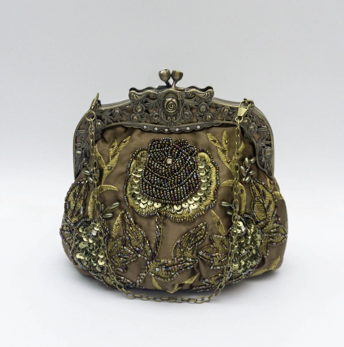 Embroidered Rose with Sequins Beads Evening Clutch Bag (MAC291)