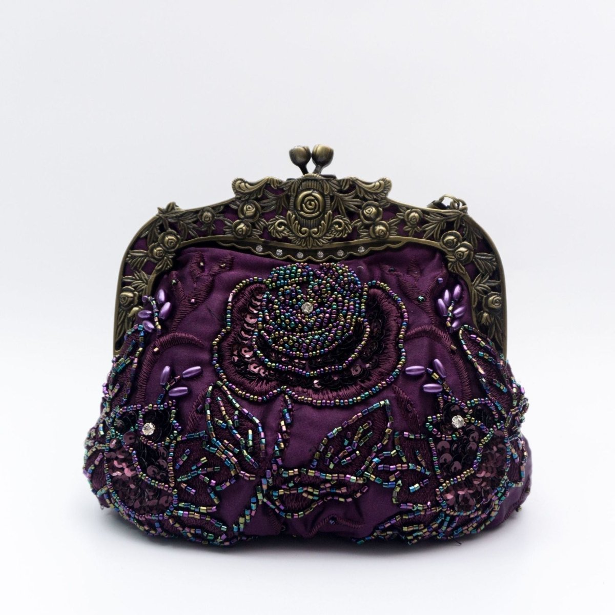 Embroidered Rose with Sequins Beads Evening Clutch Bag (MAC291)