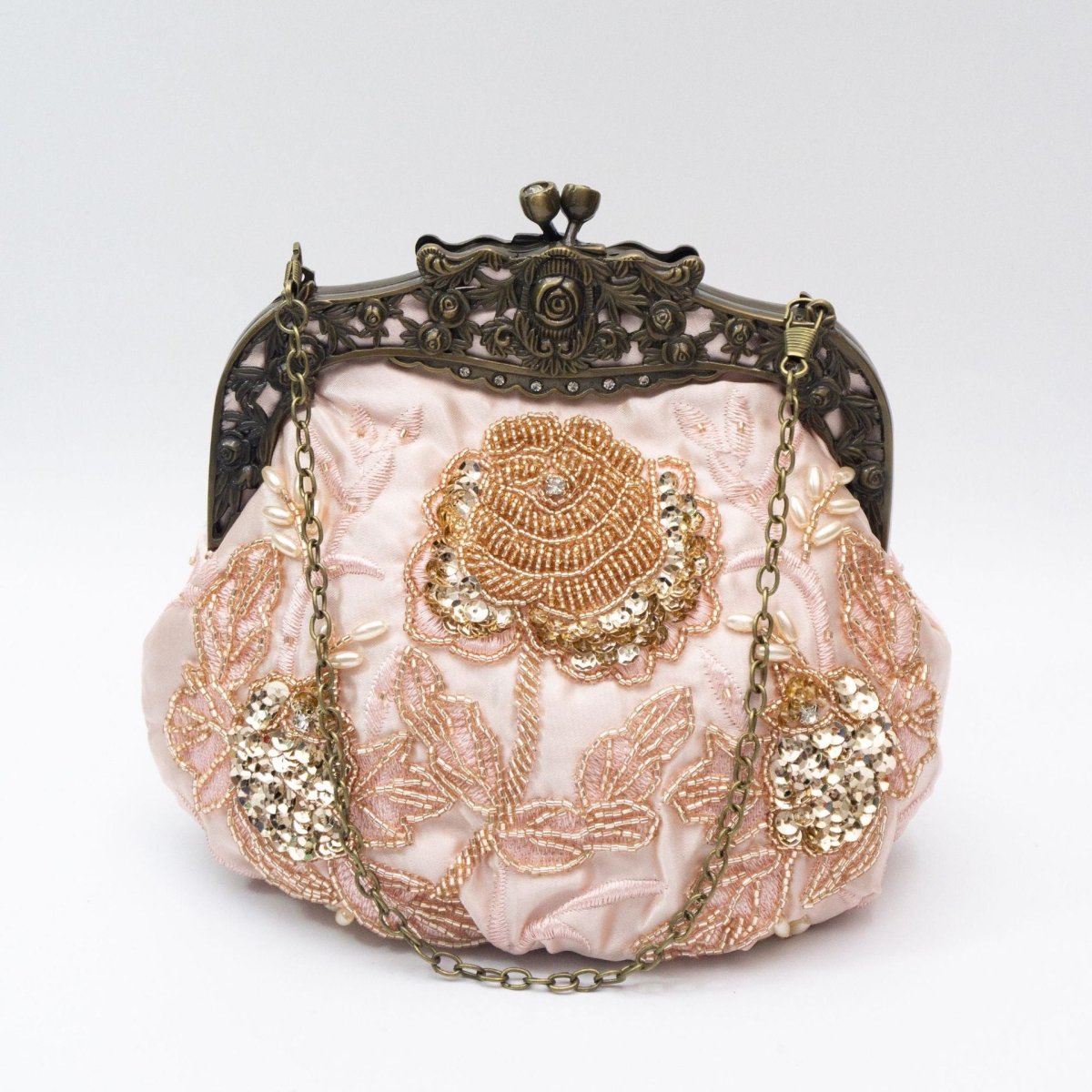 Embroidered Rose with Sequins Beads Evening Clutch Bag (MAC291)