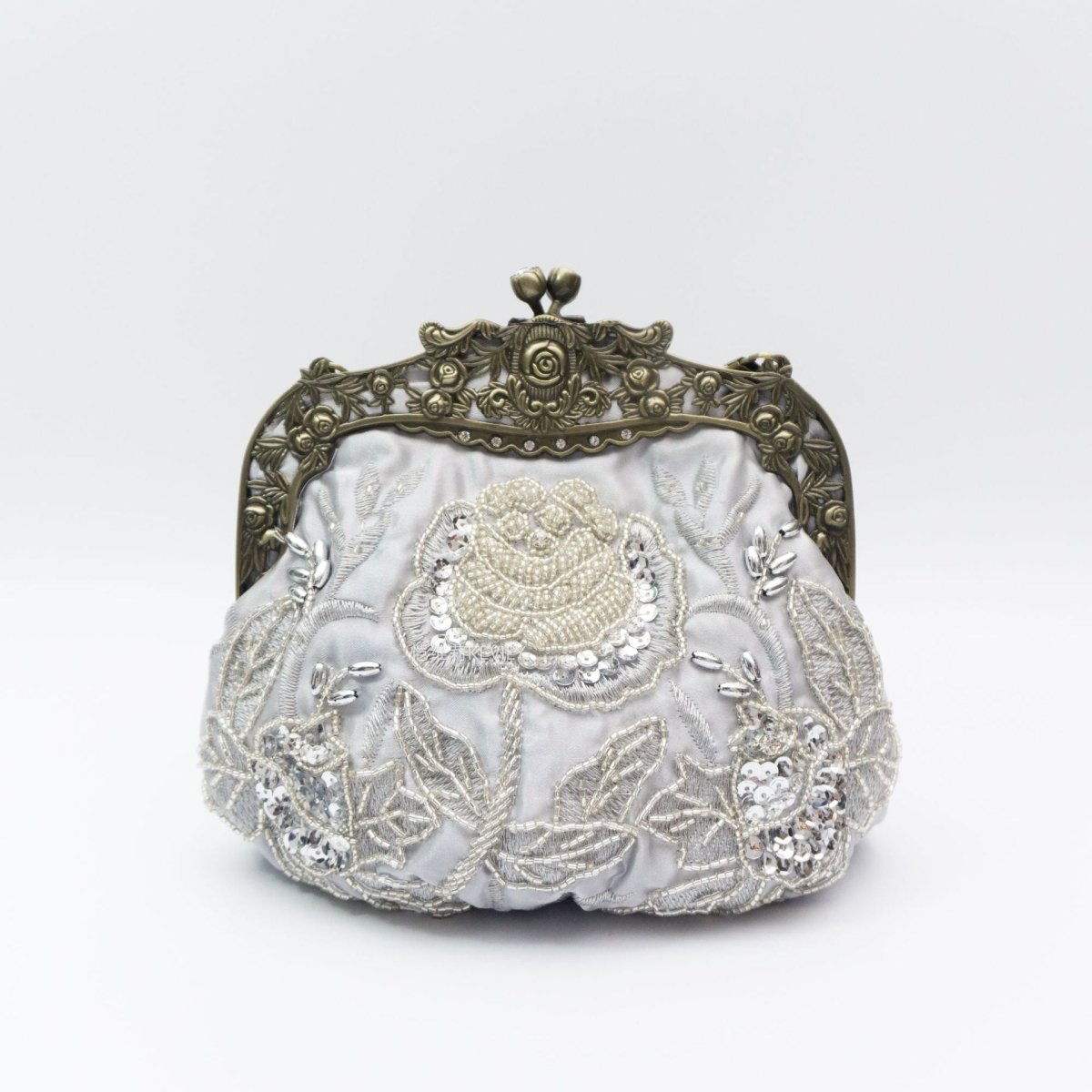 Embroidered Rose with Sequins Beads Evening Clutch Bag (MAC291)