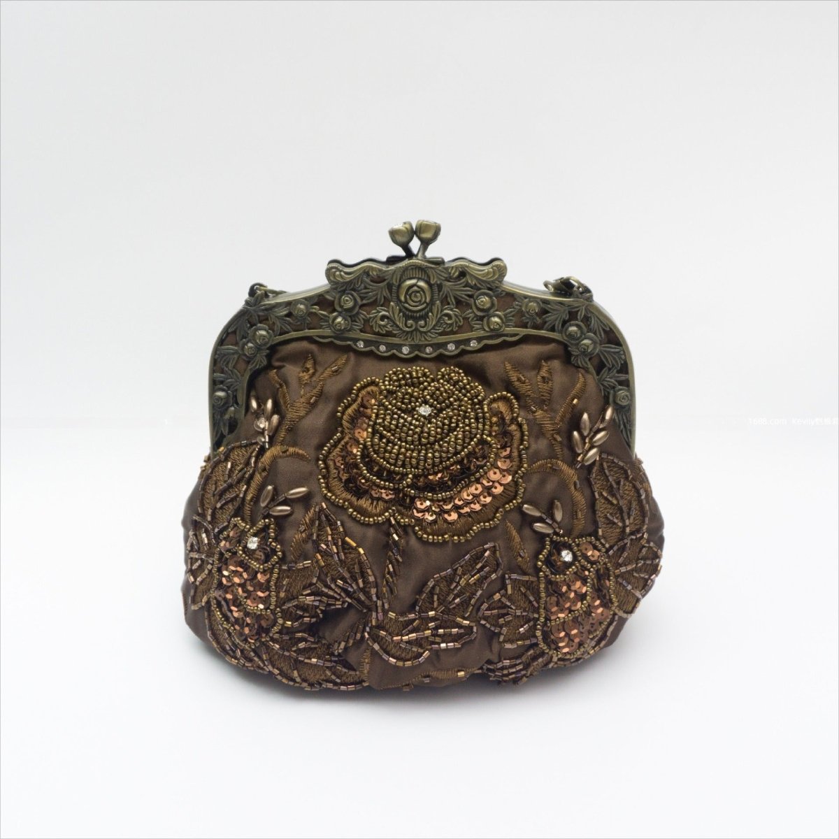 Embroidered Rose with Sequins Beads Evening Clutch Bag (MAC291)