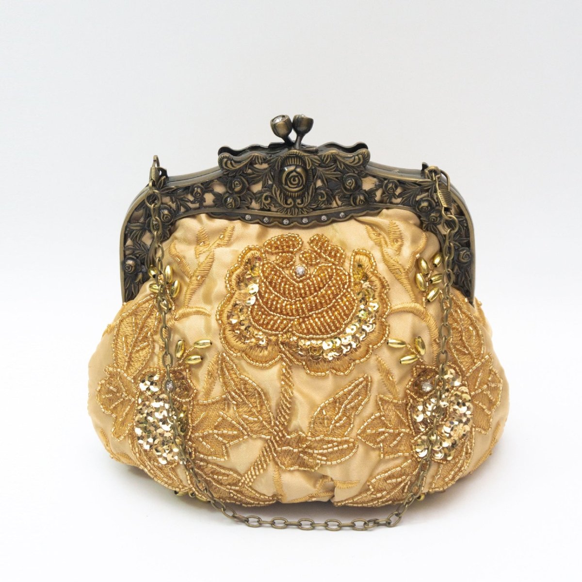 Embroidered Rose with Sequins Beads Evening Clutch Bag (MAC291)