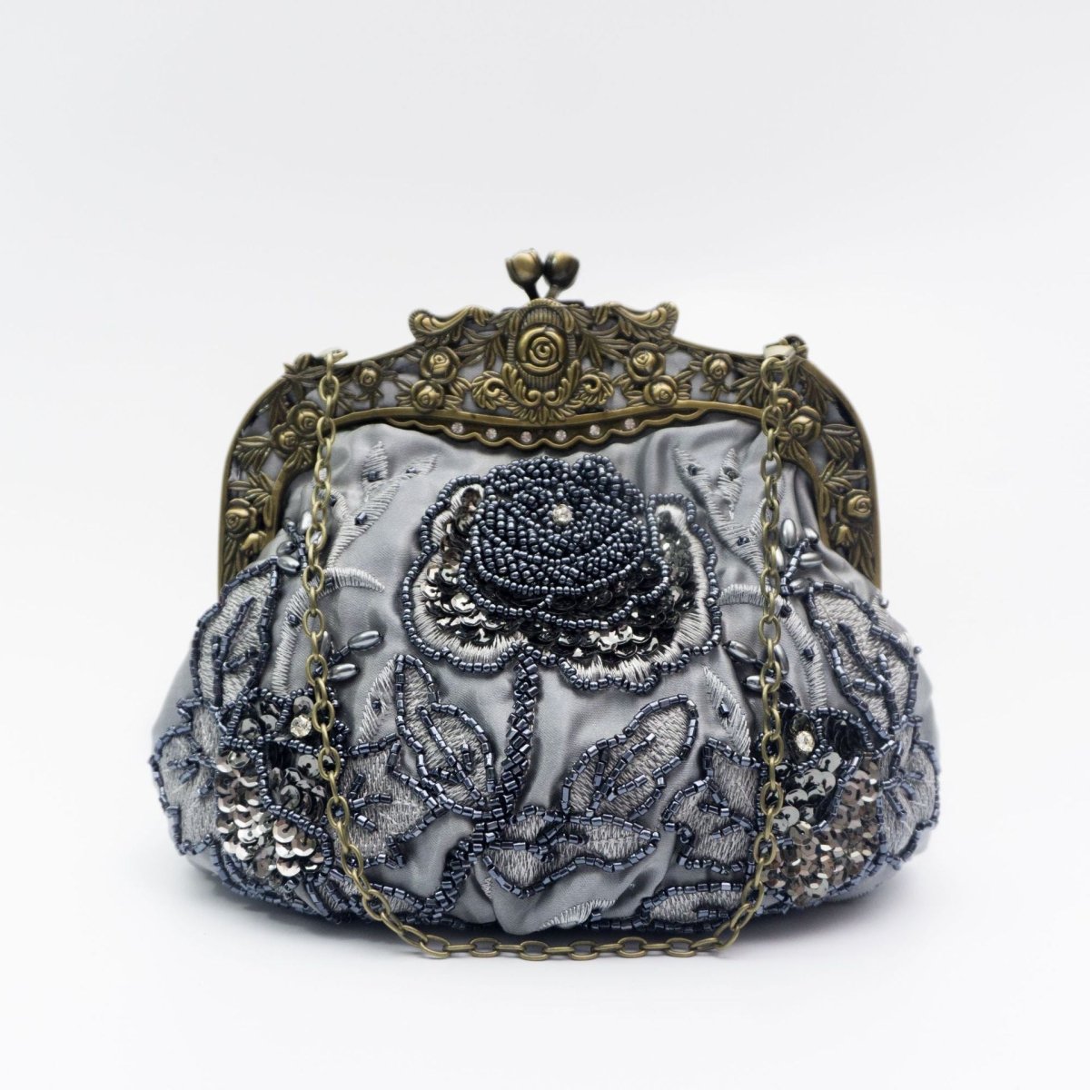 Embroidered Rose with Sequins Beads Evening Clutch Bag (MAC291)