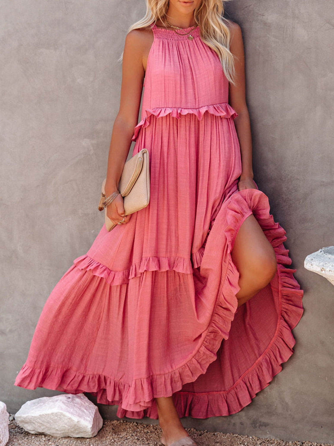 Ruffled Resort Maxi Dress with Pockets