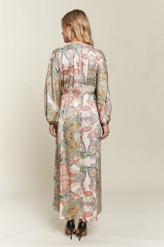 Printed V-Neck Batwing Sleeve Maxi Dress