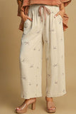 Full Size Lace Embroidered Bow Wide Leg Resort Pants