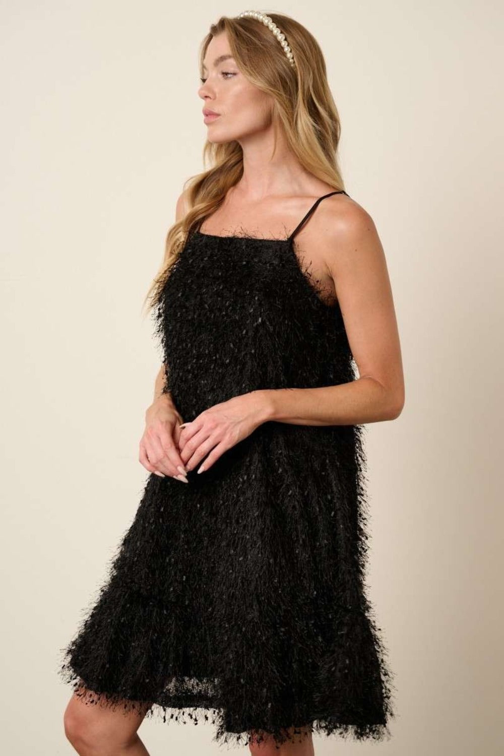 Feather Ruffle Hem Mini Cami Cocktail Dress