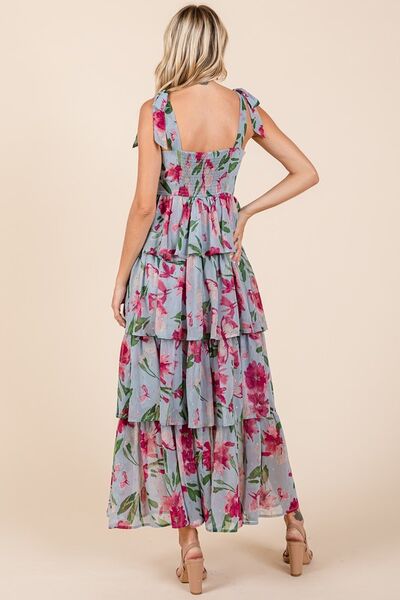 Layered Floral Sweetheart Neck Summer Maxi Dress