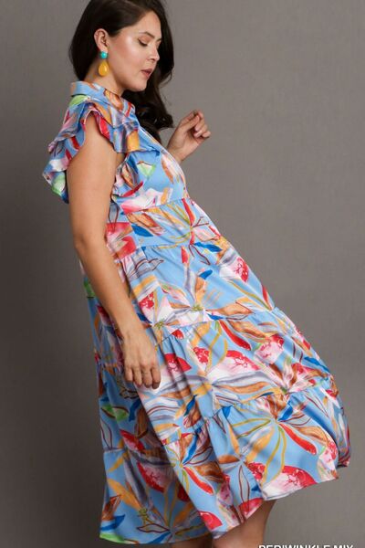 Full Size Tropical Leaf Vacation Midi Dress