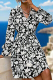 Floral Belted V-Neck Puff Sleeve Mini Resort Dress