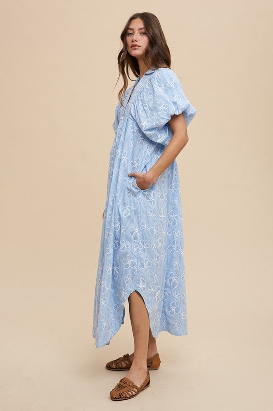 Summer Floral Smock Detail Puff Sleeve Dress