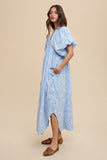 Summer Floral Smock Detail Puff Sleeve Dress