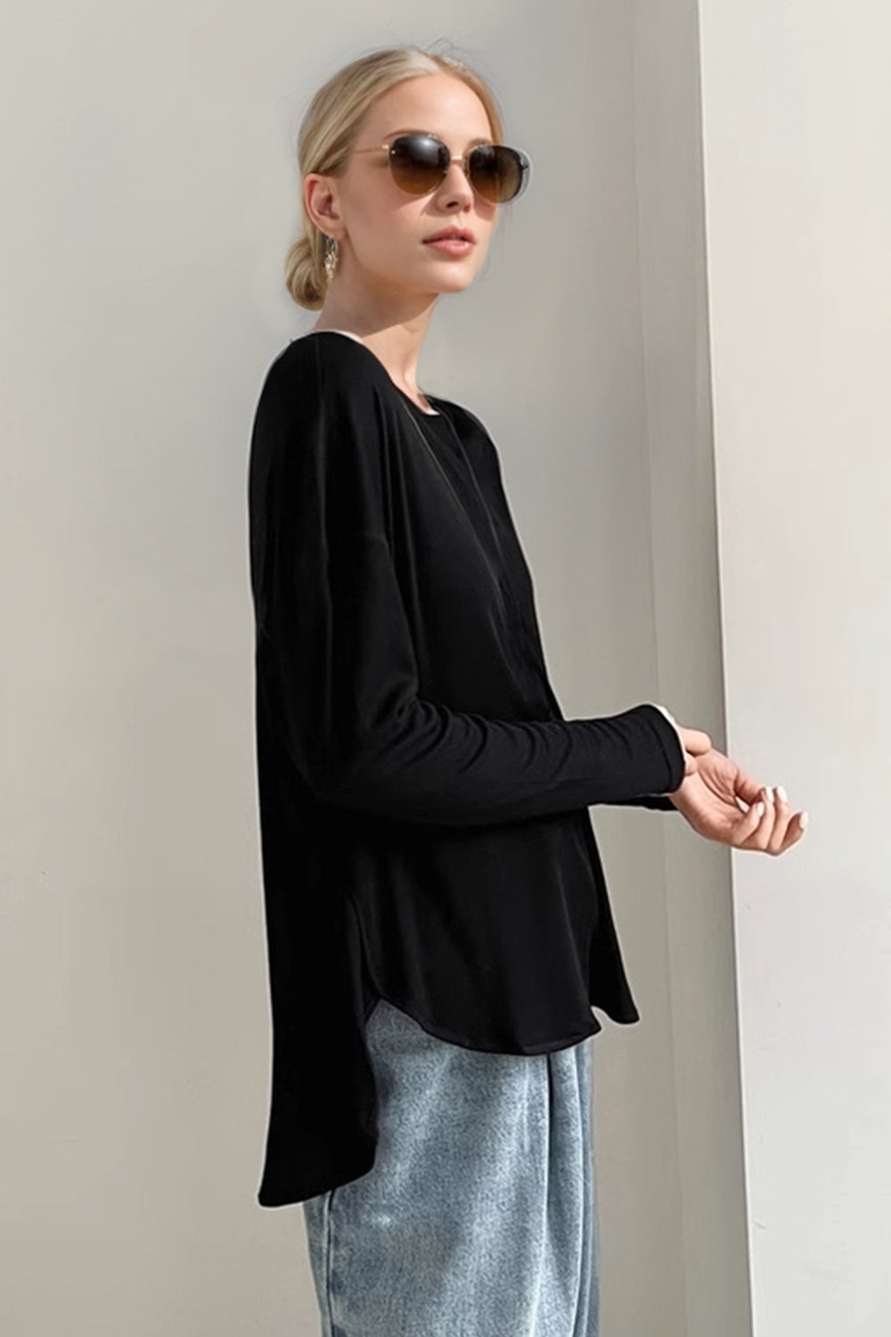 Silk Blend Long Sleeve T-Shirt