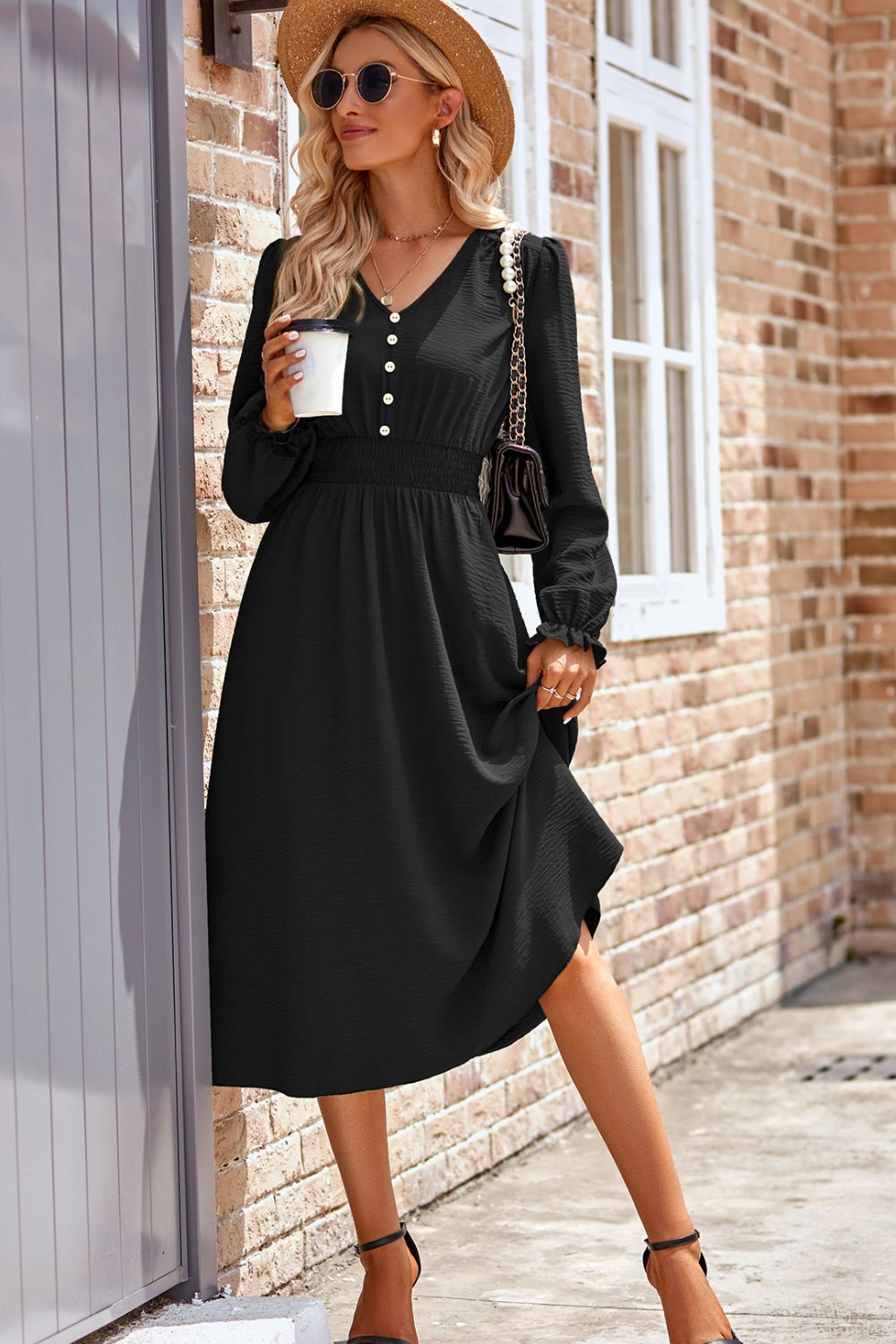 Flounce Sleeve Midi Work Dress