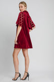 Lace Half Back Tie Velvet Cocktail Dress