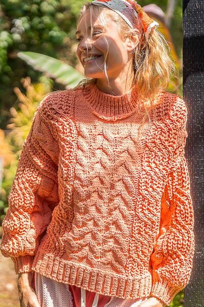 Mock Neck Tangerine Cable Knit Sweater