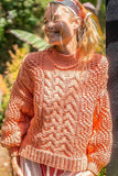 Mock Neck Tangerine Cable Knit Sweater