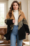 Plus Size Leopard Zip Up Hooded Jacket