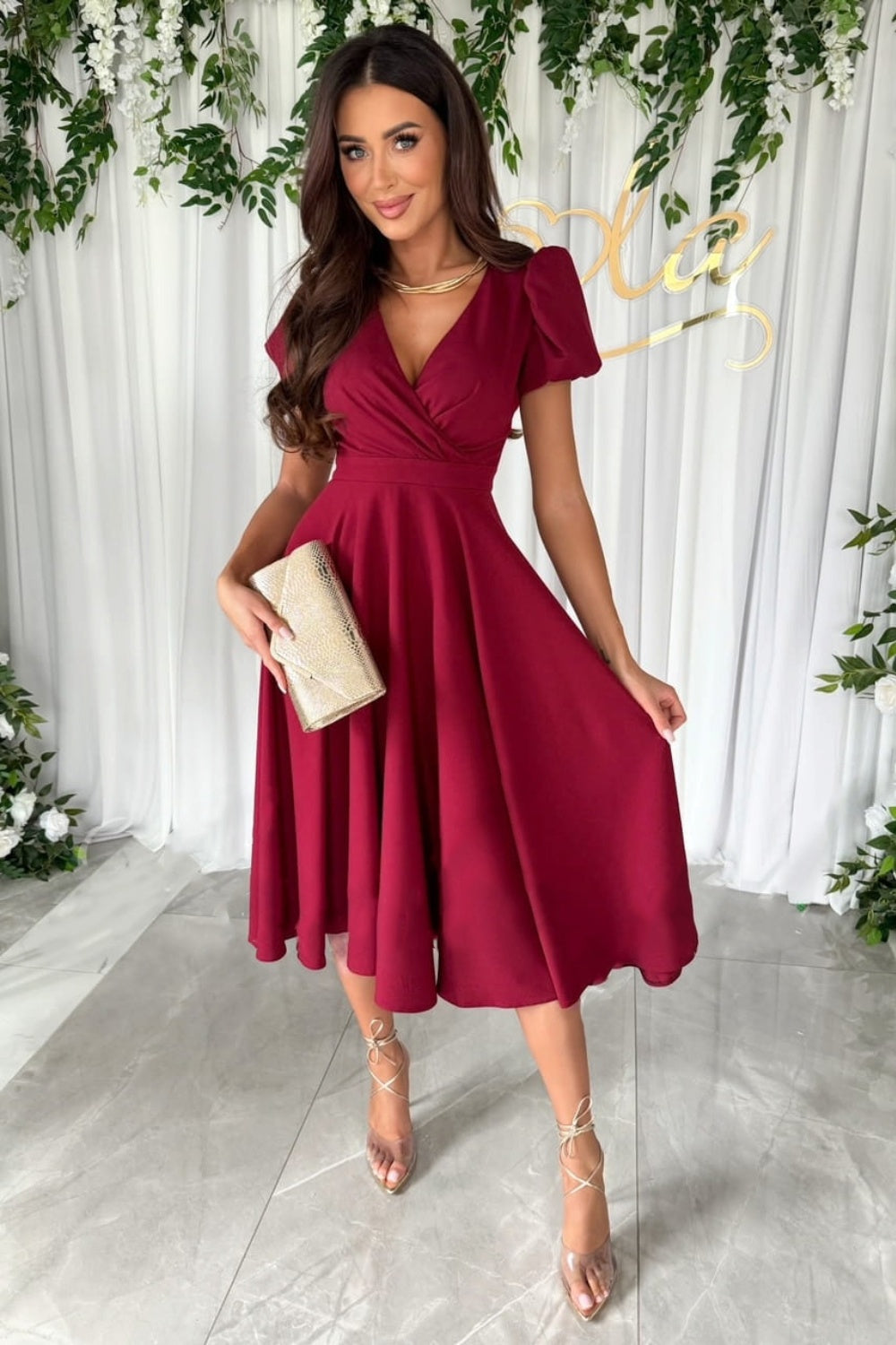 Puff Sleeve Midi Dress