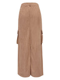 Slit Corduroy Maxi Skirt with Pockets