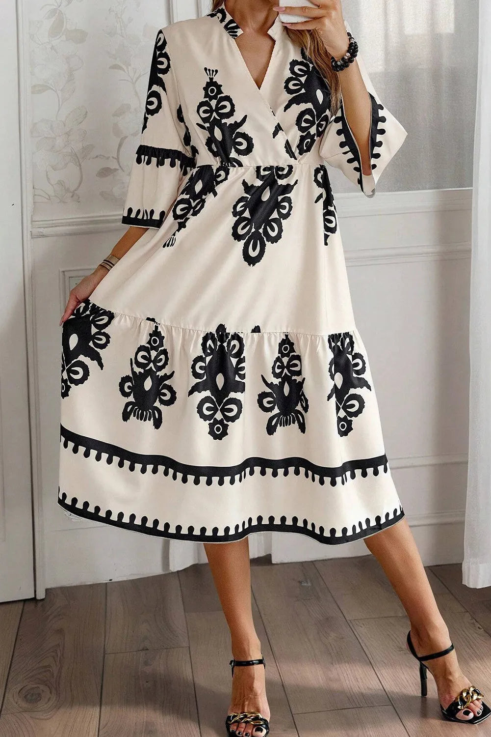 Printed Half Sleeve Midi Dress