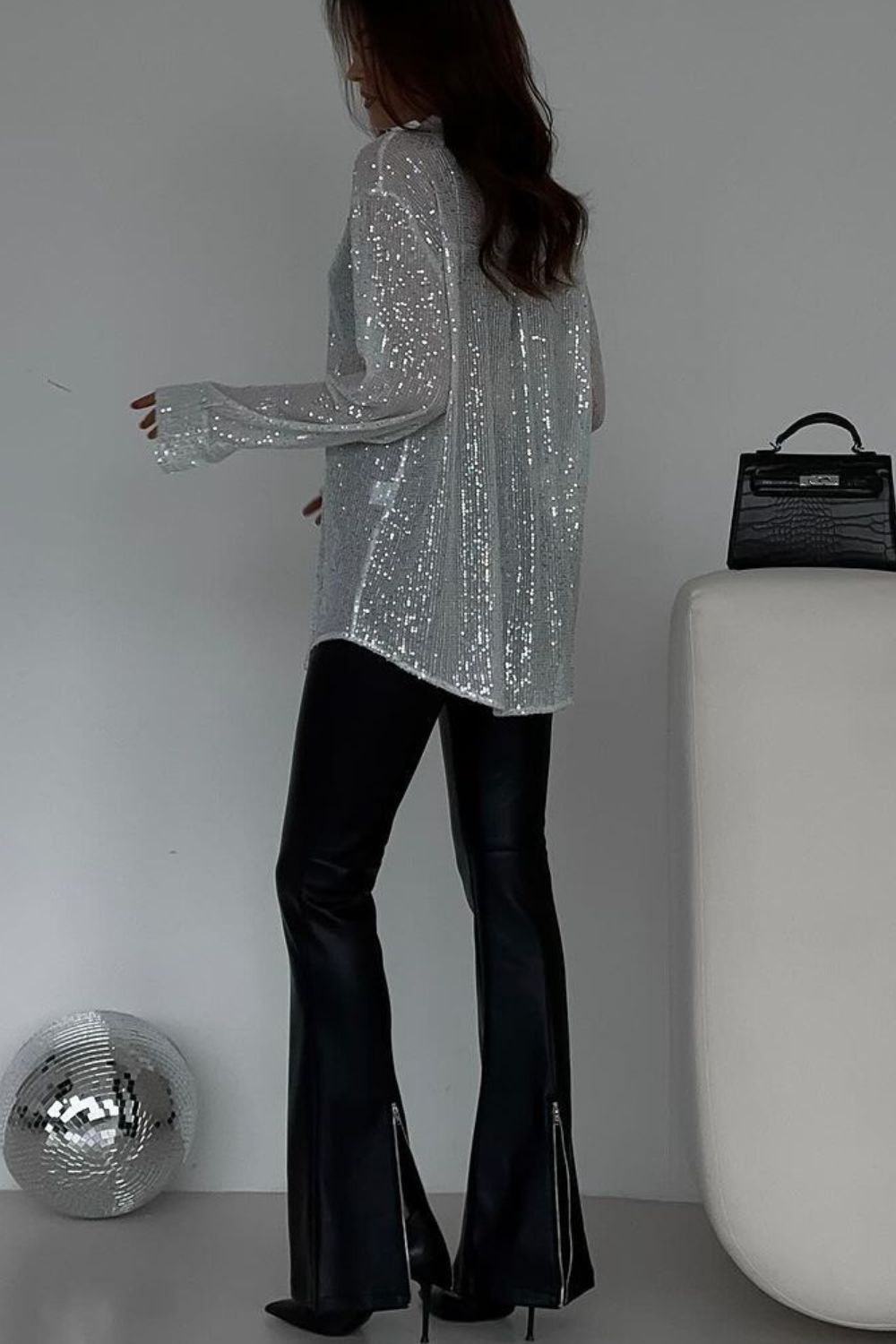 Sequin Button Up Long Sleeve Resort Shirt