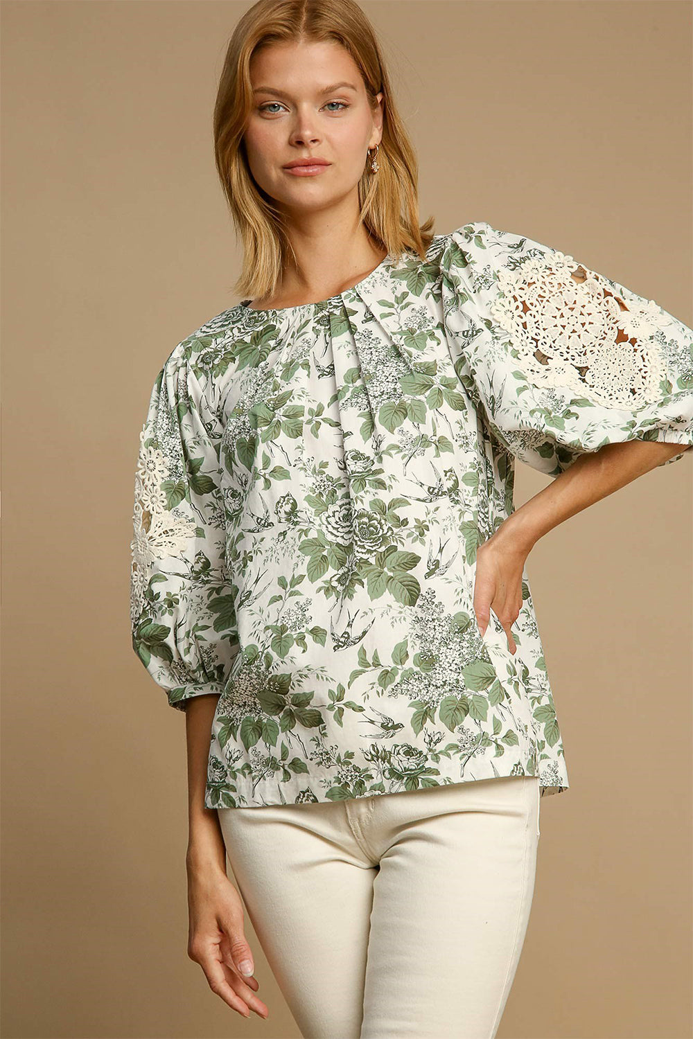 Lace Trim Sleeve Resort Blouse