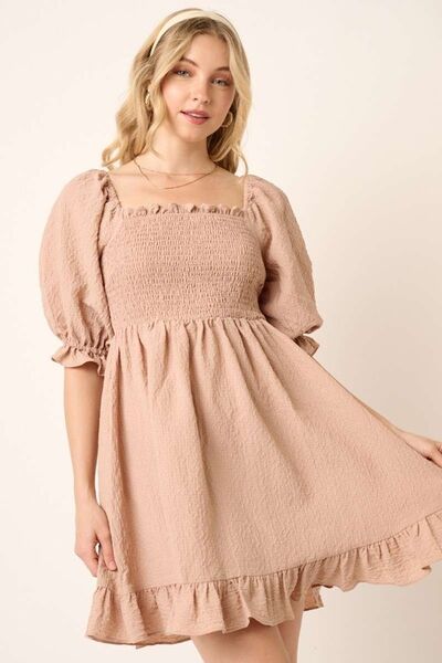 Floral Ruffled Hem Half Sleeve Mini Summer Dress