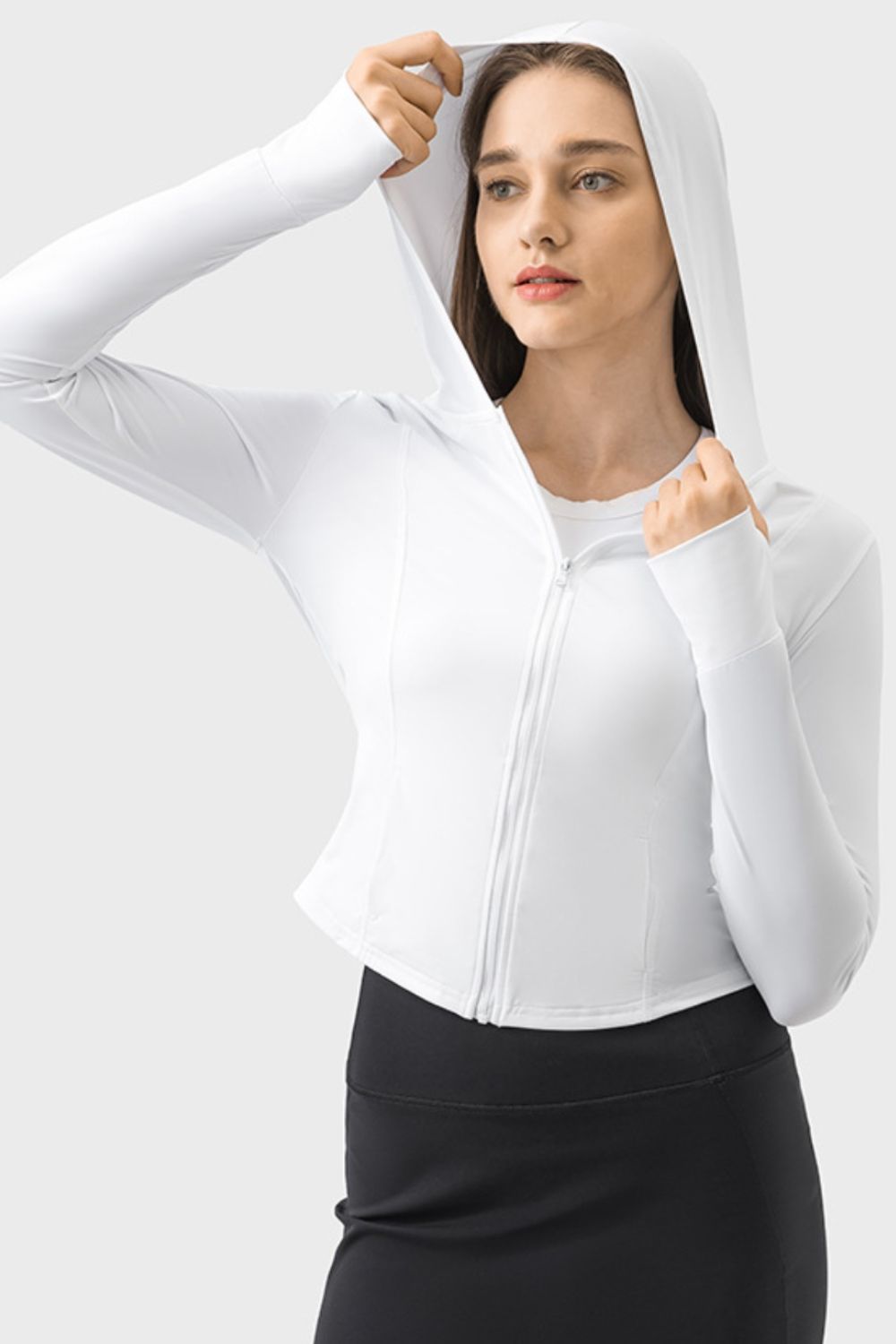 Zip Up Hooded Long Sleeve Active Top