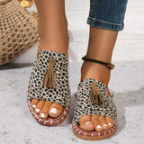 Fringe Leopard Open Toe Sandals