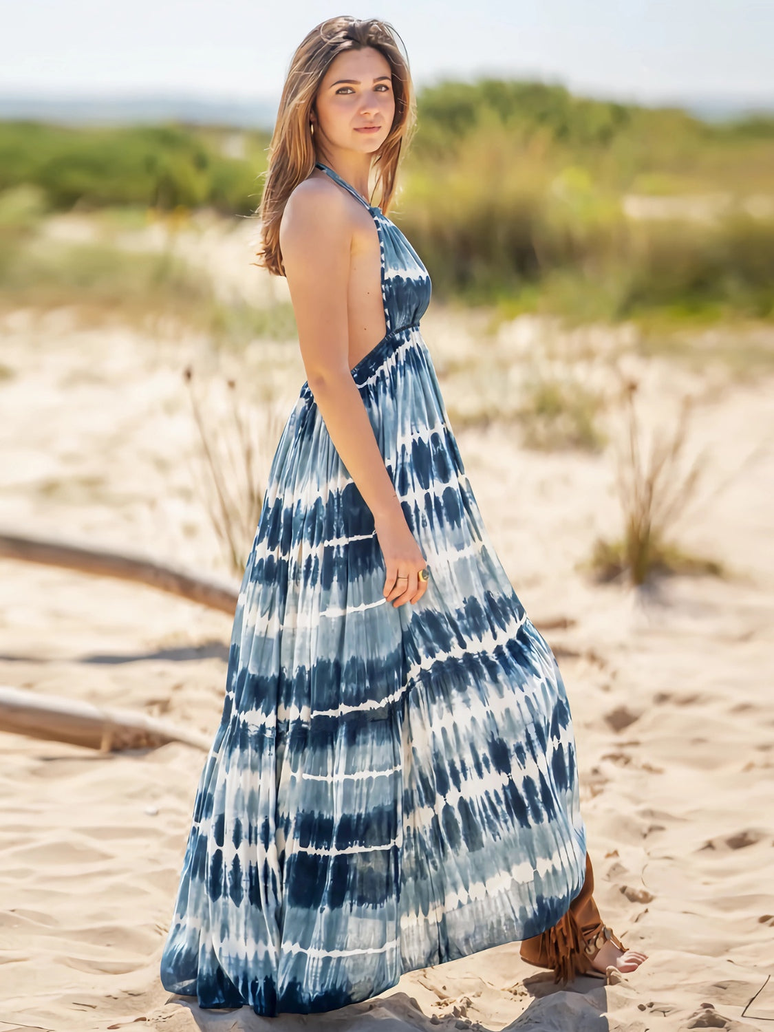 Tie-Dye Halter Neck Beach Maxi Dress