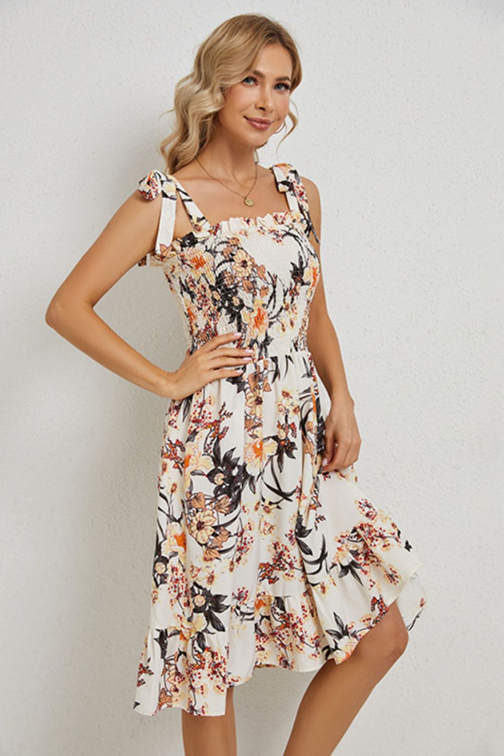 Floral Tie Shoulder Summer Dress