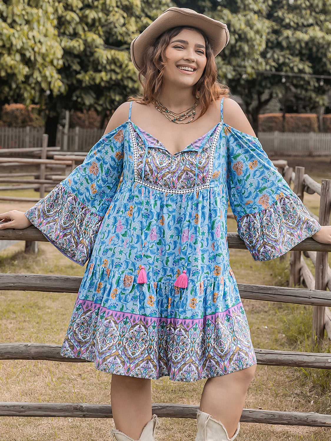 Plus Size Boho Summer Mini Dress Sky Blue 0XL