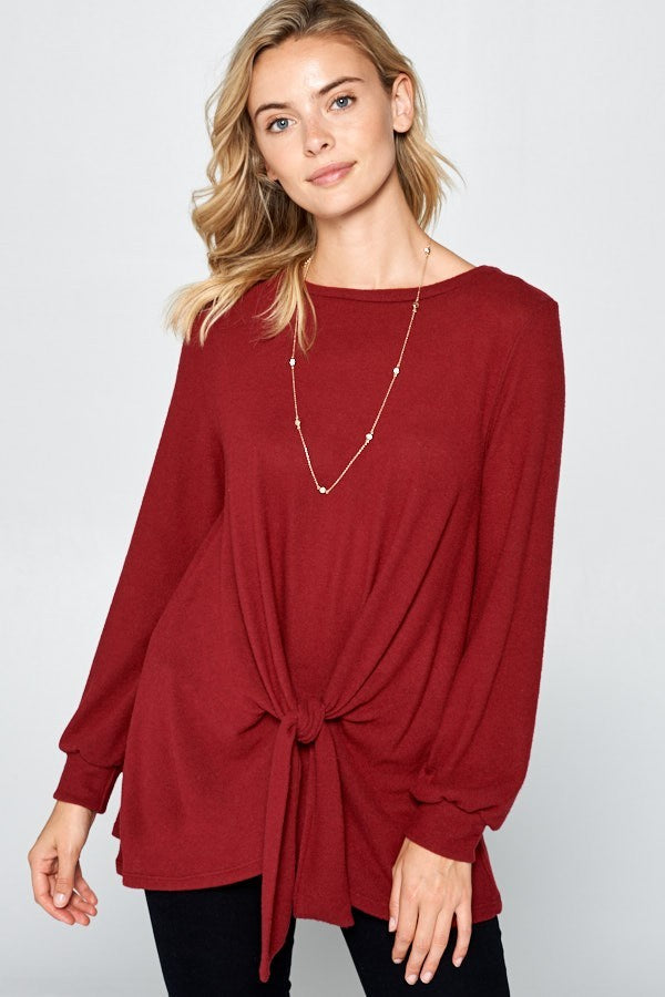 Full Size Round Neck Knot Front Blouse