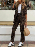 Full Size Leopard Long Sleeve Resort Blazer and Pants Travel Set