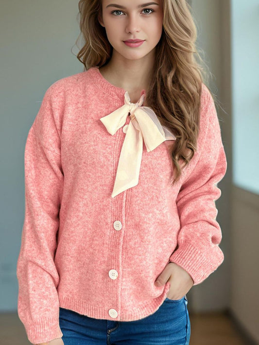 Cute Bow Tie Long Sleeve Cardigan