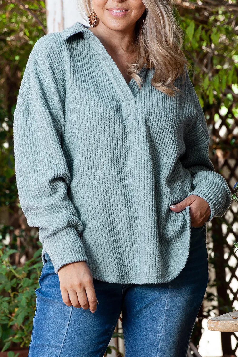 Plus Size Textured Long Sleeve Sweatshirt