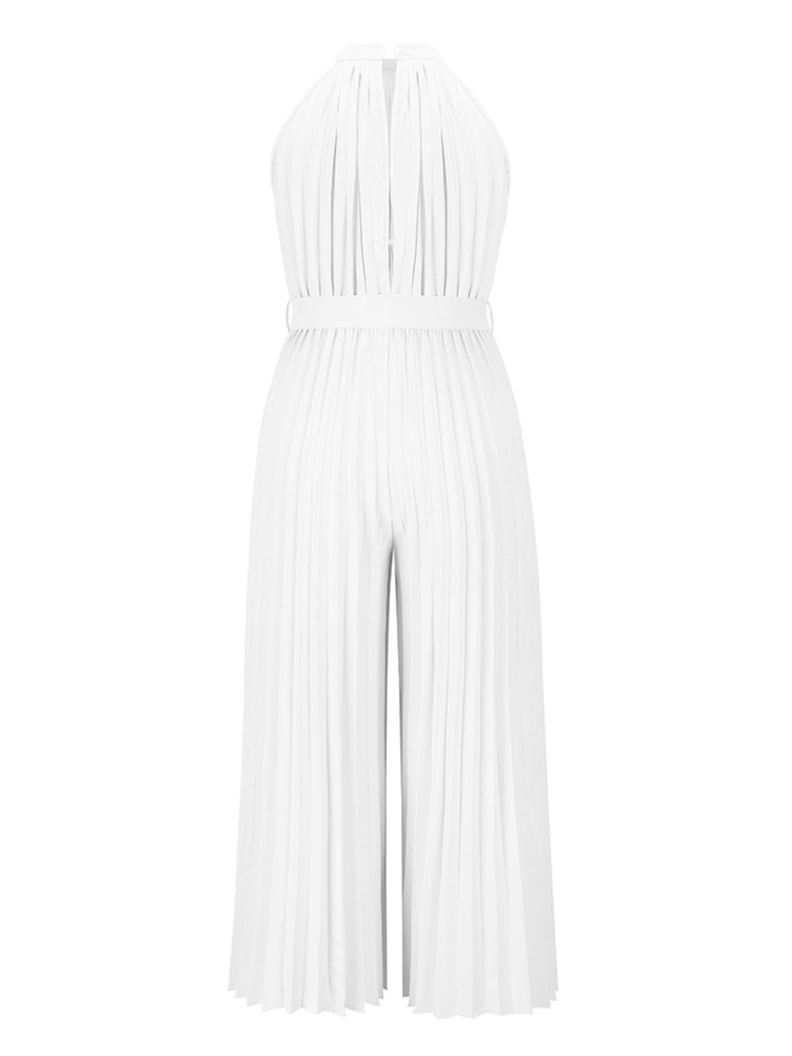 Tie Waist Pleated Sleeveless Resort Jumpsuit