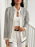 Striped Mock Neck Long Sleeve Resort Blouse