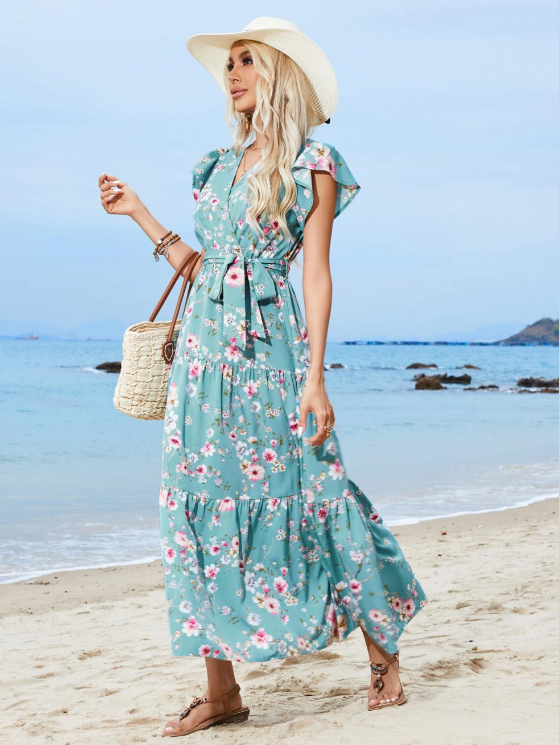 Ruffled Floral Midi Resort Dress