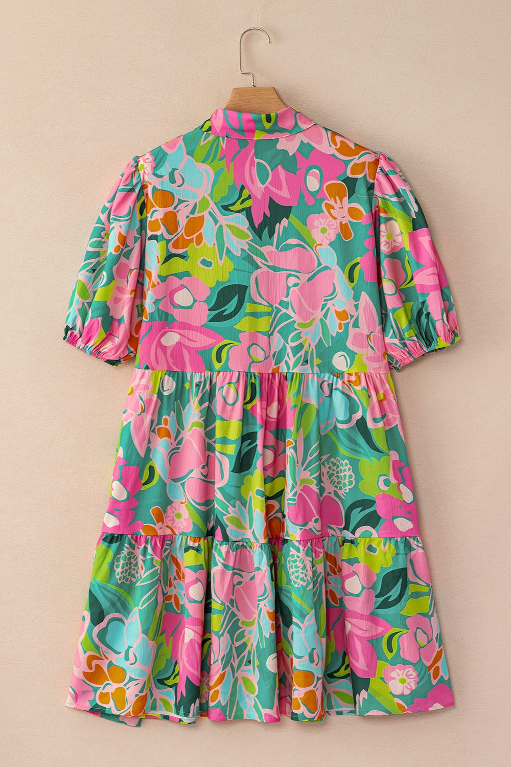 Retro Big Floral Puff Sleeve Mini Summer Dress