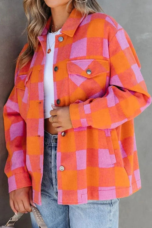 Plaid Button Up Long Sleeve Jacket